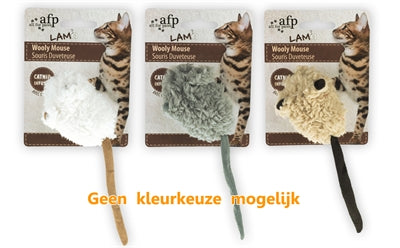 Afp Wooly Mouse Lamswol Met Piep En Catnip Assorti - 7x7x3 cm