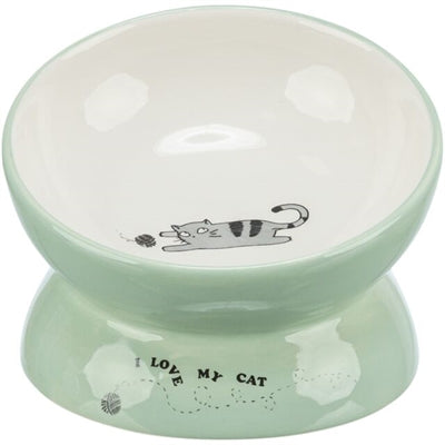 Trixie Voerbak / Drinkbak Kat Verhoogd Keramiek Salie / Wit - 150 ml 13 cm