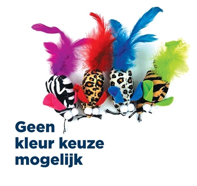 Happy Pet Tabby Patch Safari Muis Met Veren Assorti - 8x4.5x3.5 cm
