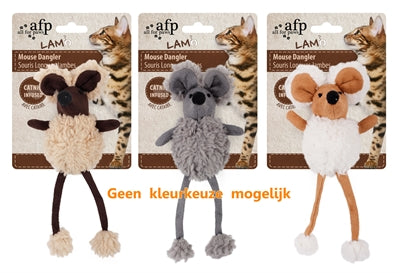 Afp Mouse Dangler Lamswol Met Catnip Assorti - 16 cm