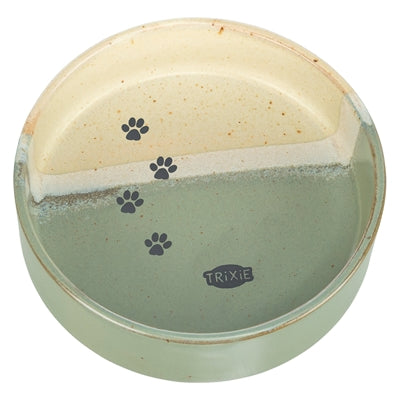 Trixie Voerbak / Drinkbak Met Pootprint Keramiek Groen / Beige - 12x12x3.5 cm