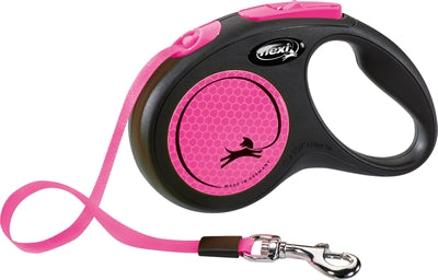 Flexi Rollijn New Classic Neon Tape Zwart / Roze - S 5 Mtr Tot 15 kg